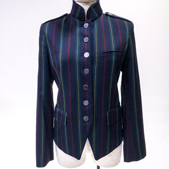 Shanghai Tang M Stripe Mandarin Blazer Jacket Navy - Picture 1 of 13